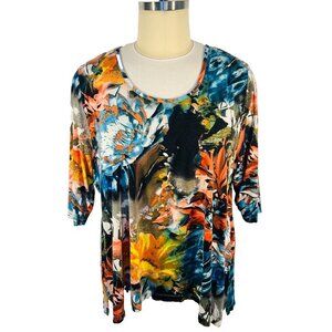 Ulla Popken Tunic Blouse Women's Size 28/30 Abstract Floral Half Sleeve Scoop Nk